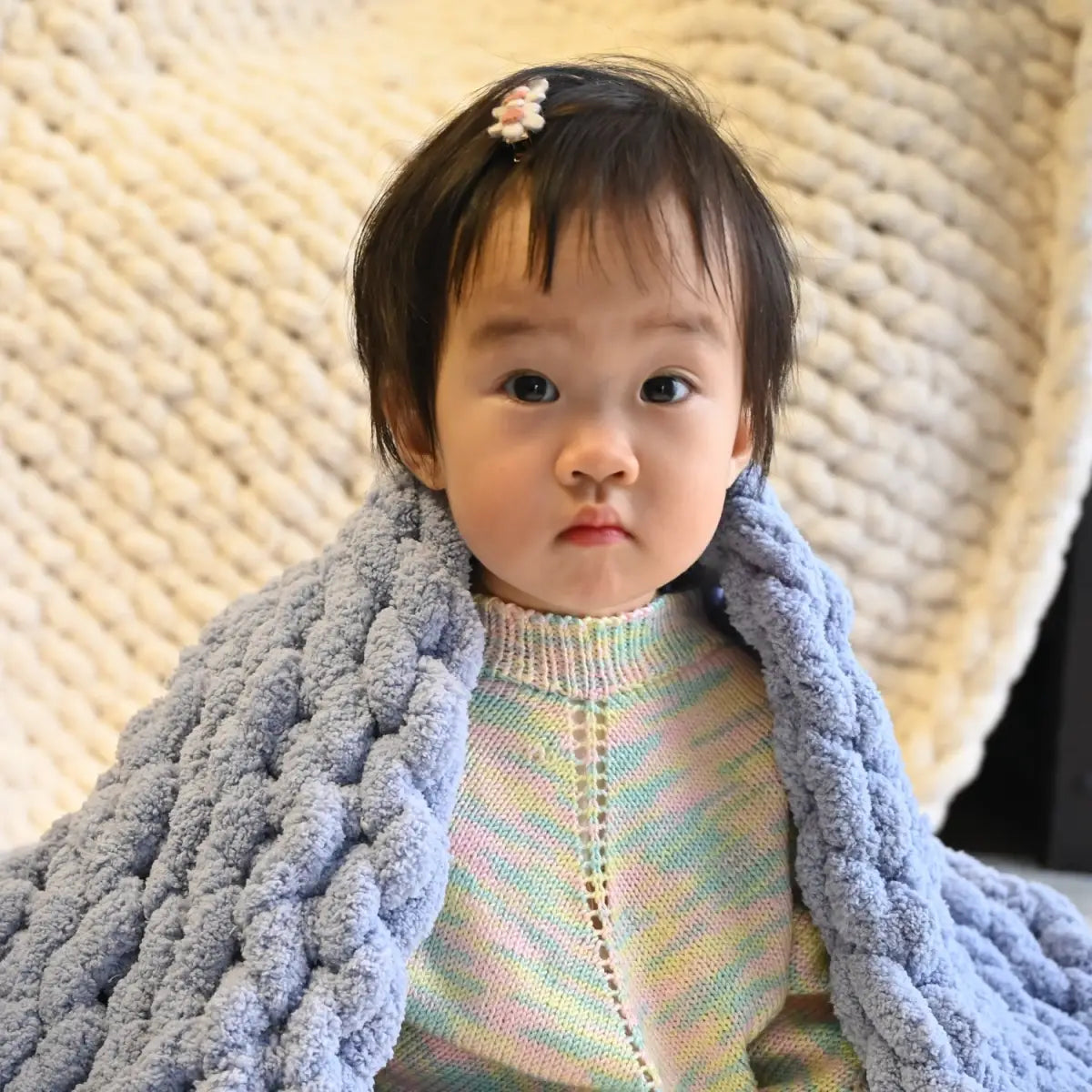 Hand Knit Chenille Baby Blanket in Blue - Woven Together - Starfish Project