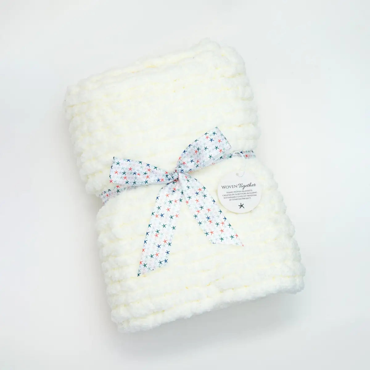 Hand Knit Chenille Baby Blanket - White - Woven Together - Starfish Project