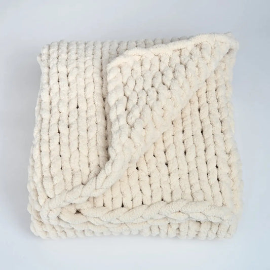 Hand Knit Chenille Blanket in Creamy Beige - Woven Together - Starfish Project
