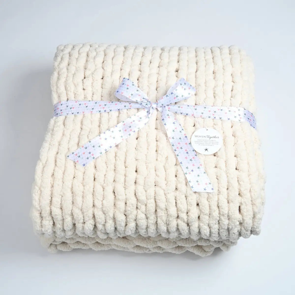 Hand Knit Chenille Blanket in Creamy Beige - Woven Together - Starfish Project
