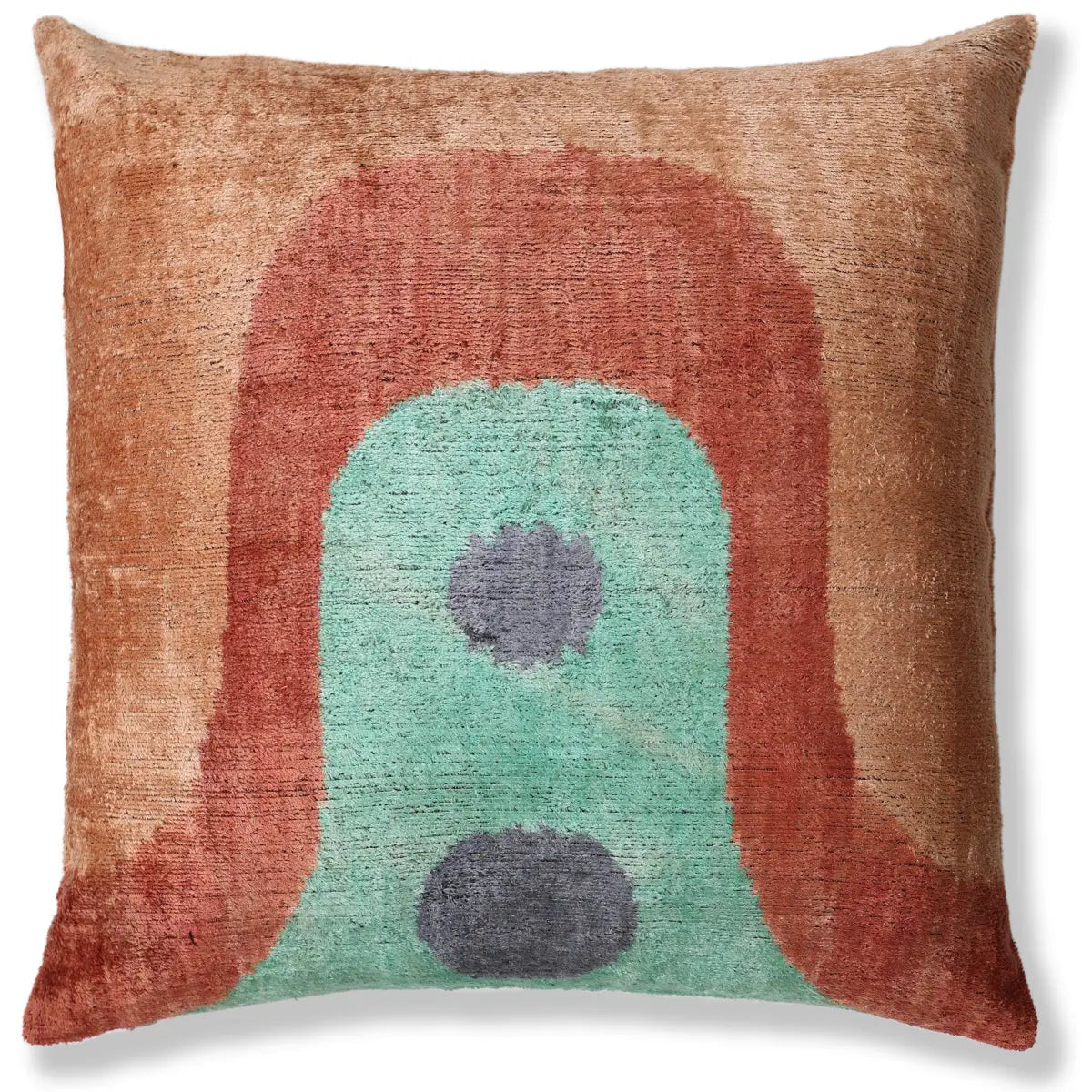 Hand-Knotted Abstract Arch Silk Velvet Pillow - 20x20 Rust & Mint - Canvello