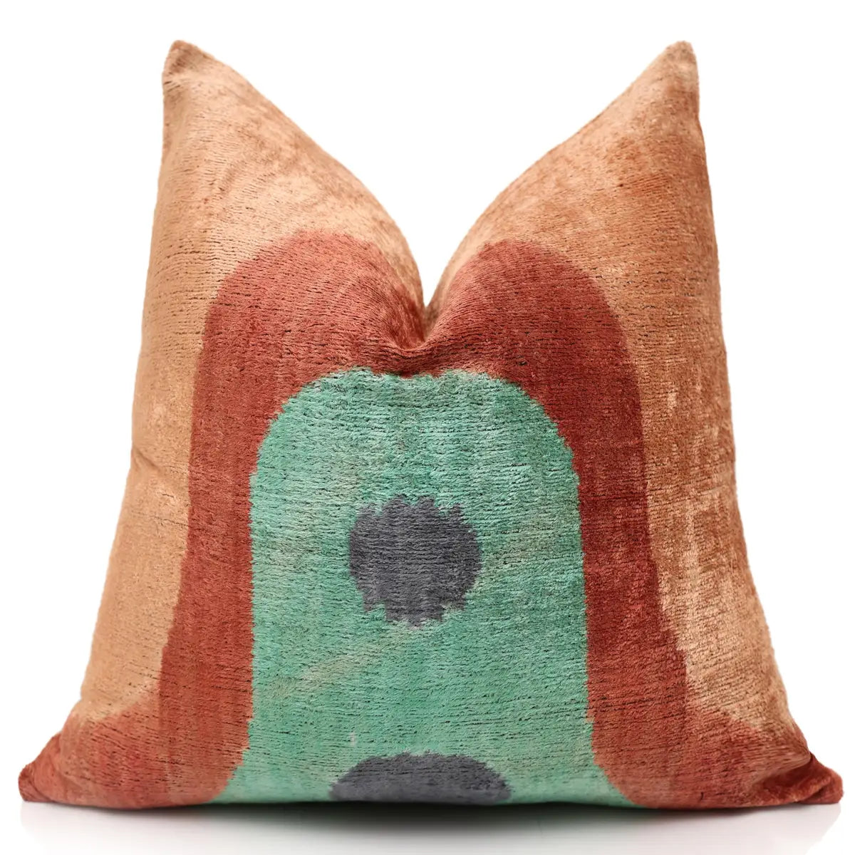 Hand-Knotted Abstract Arch Silk Velvet Pillow - 20x20 Rust & Mint - Canvello