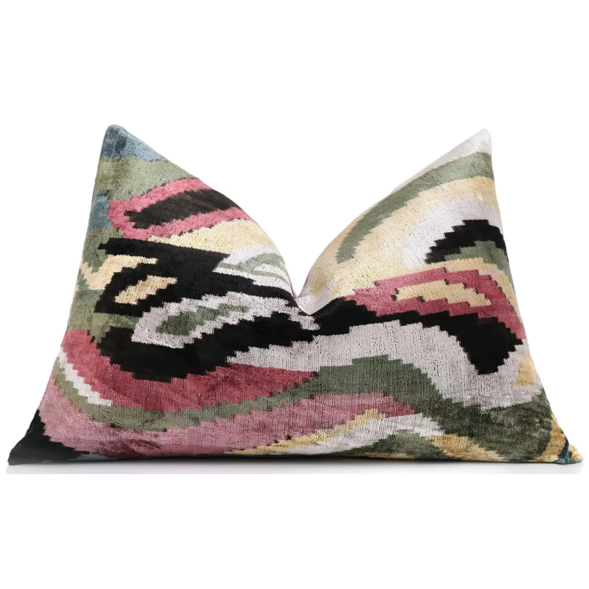 Hand-Knotted Abstract Wave Silk Velvet Lumbar - 16x24 Sage & Mauve - Canvello