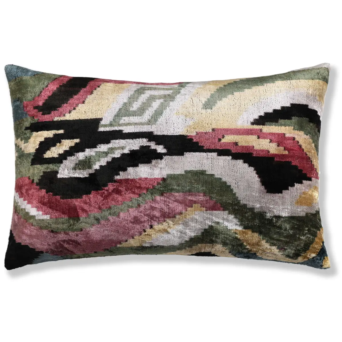 Hand-Knotted Abstract Wave Silk Velvet Lumbar - 16x24 Sage & Mauve - Canvello