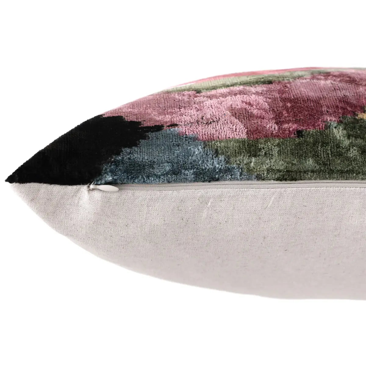 Hand-Knotted Abstract Wave Silk Velvet Lumbar - 16x24 Sage & Mauve - Canvello