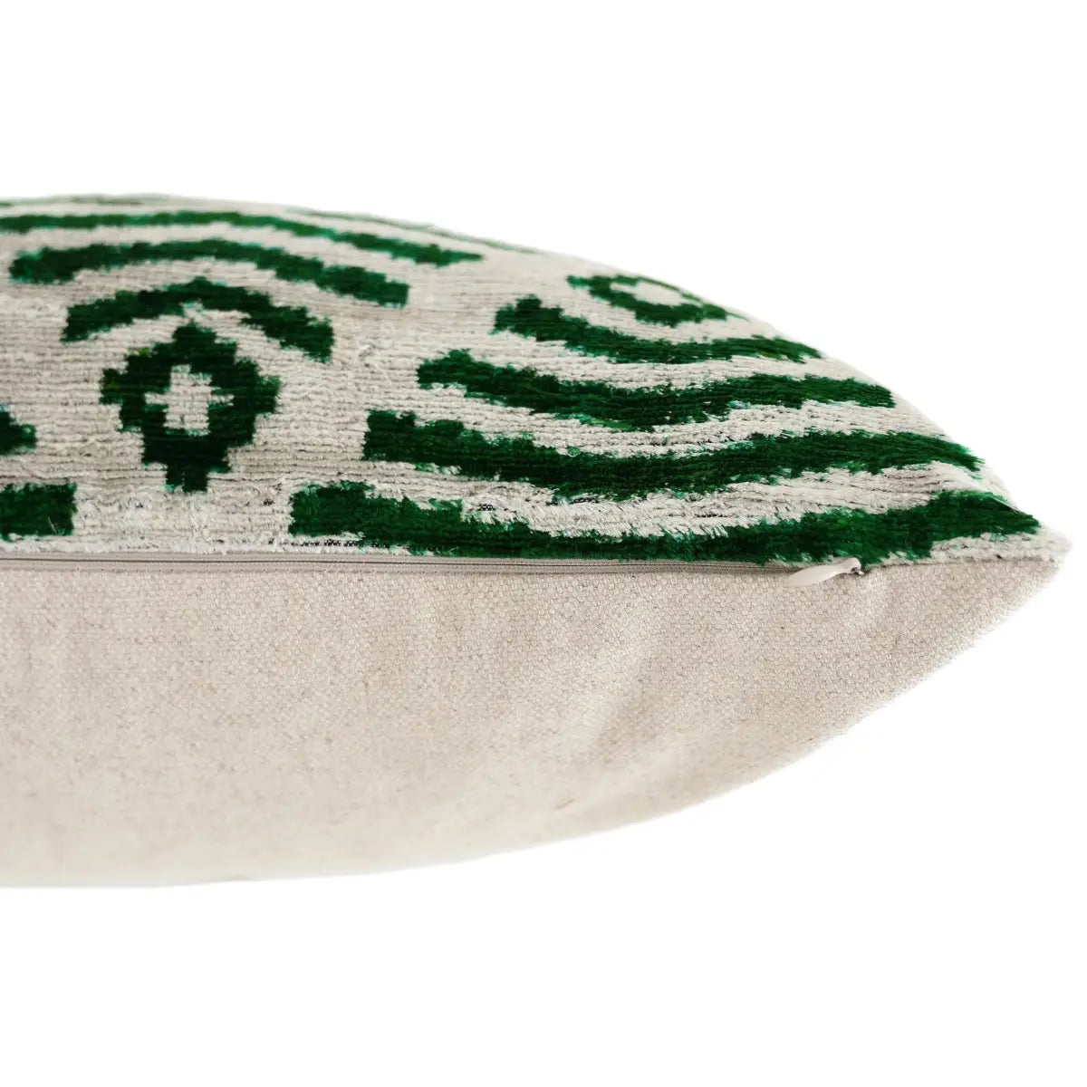 Hand-Knotted Emerald Green Geometric Silk Velvet Pillow - 20x20 Ikat - Canvello
