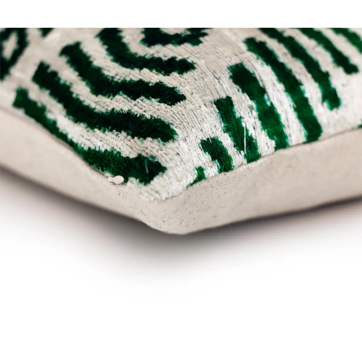Hand-Knotted Emerald Green Geometric Silk Velvet Pillow - 20x20 Ikat - Canvello