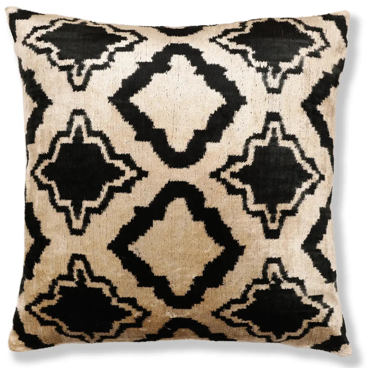 Hand-Knotted Geometric Lattice Silk Velvet Pillow - 20x20 Black & Cream - Canvello