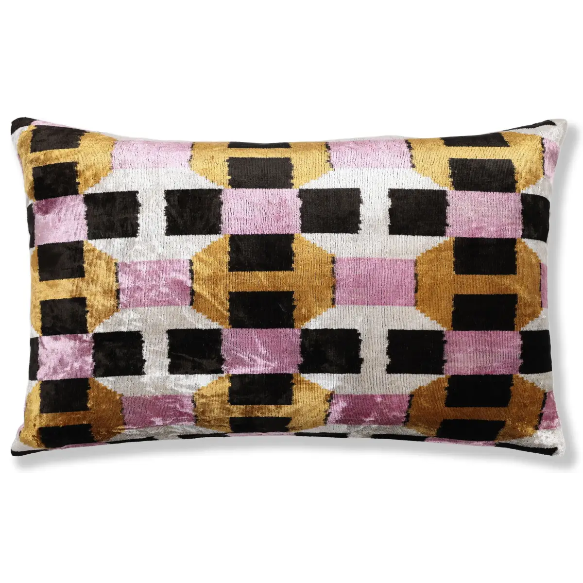 Hand-Knotted Geometric Silk Velvet Lumbar - 16x24 Gold & Lavender - Canvello