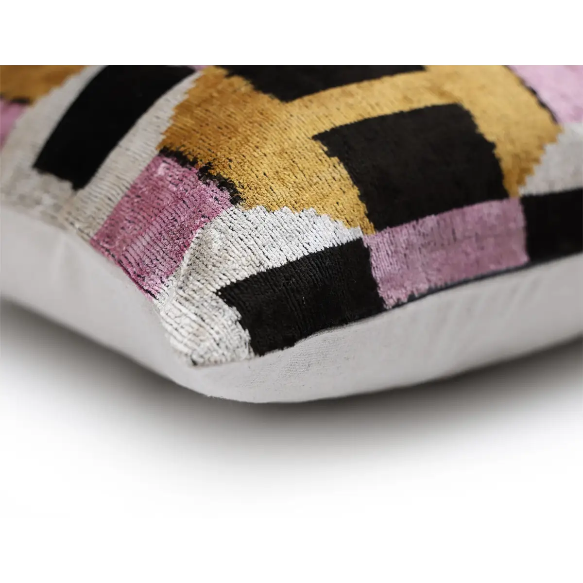 Hand-Knotted Geometric Silk Velvet Lumbar - 16x24 Gold & Lavender - Canvello