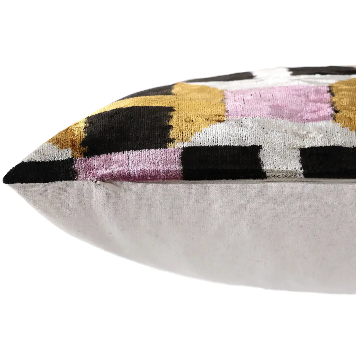 Hand-Knotted Geometric Silk Velvet Lumbar - 16x24 Gold & Lavender - Canvello