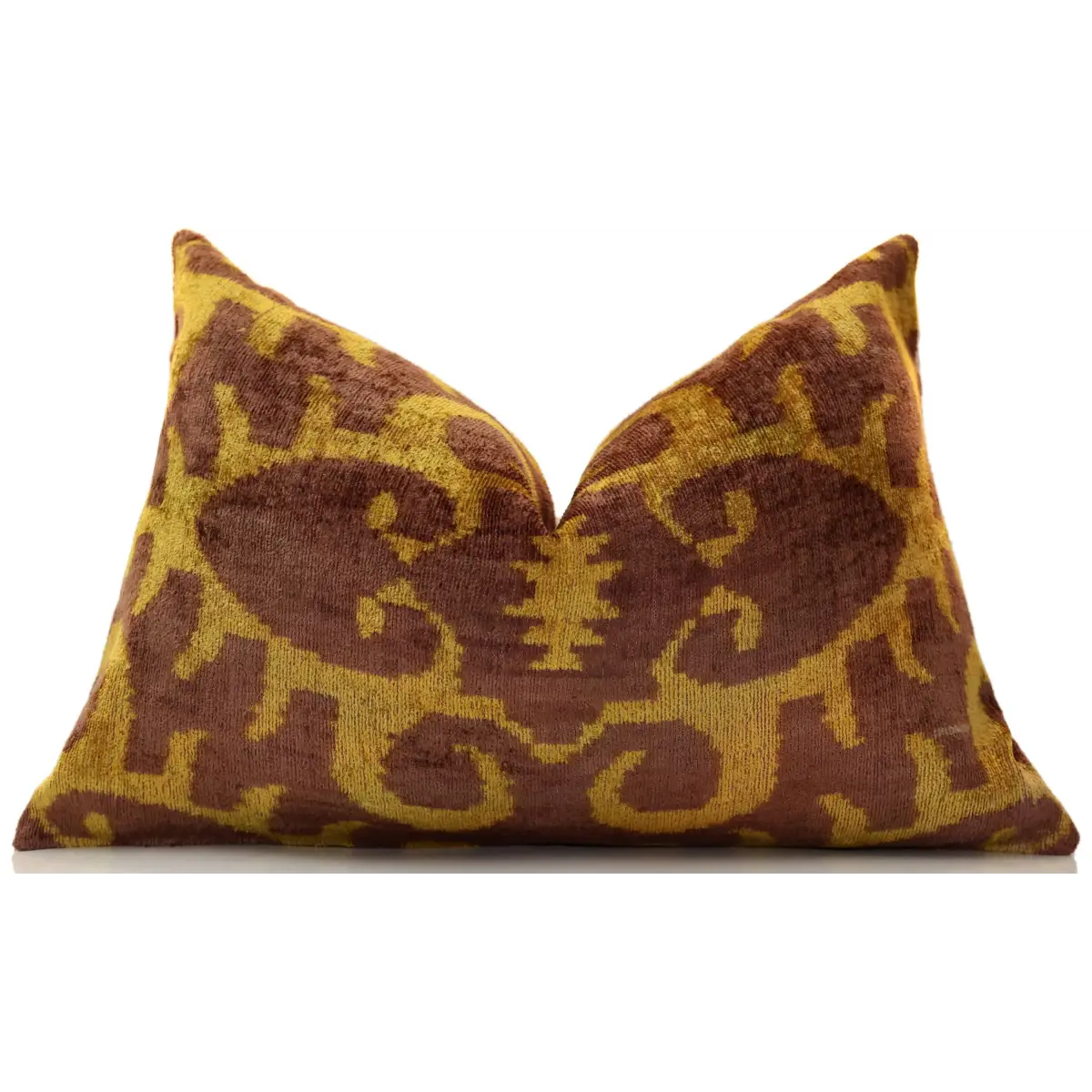 Hand-Knotted Ochre & Mahogany Ikat Lumbar Pillow - 16x24 Organic Dyed - Canvello