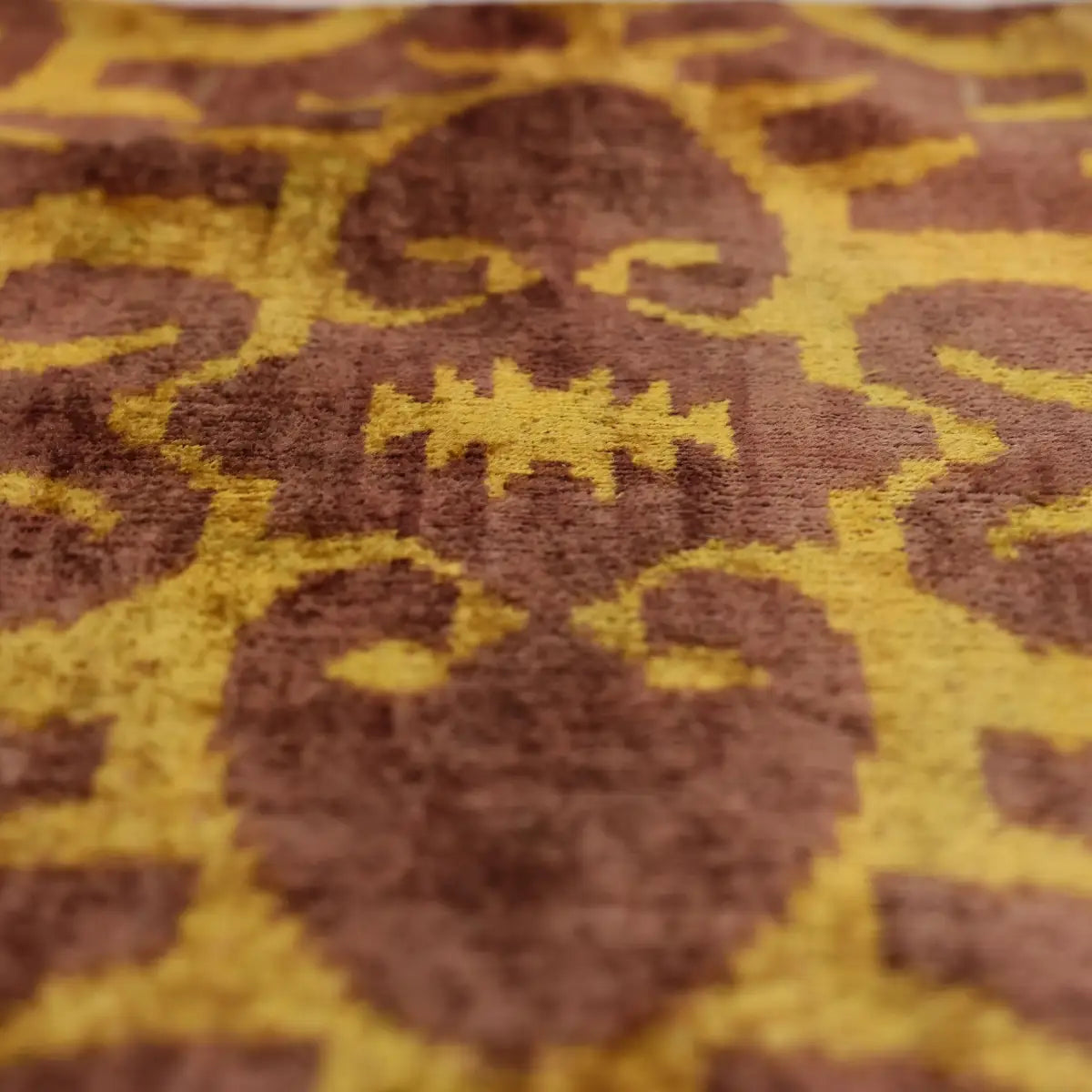 Hand-Knotted Ochre & Mahogany Ikat Lumbar Pillow - 16x24 Organic Dyed - Canvello