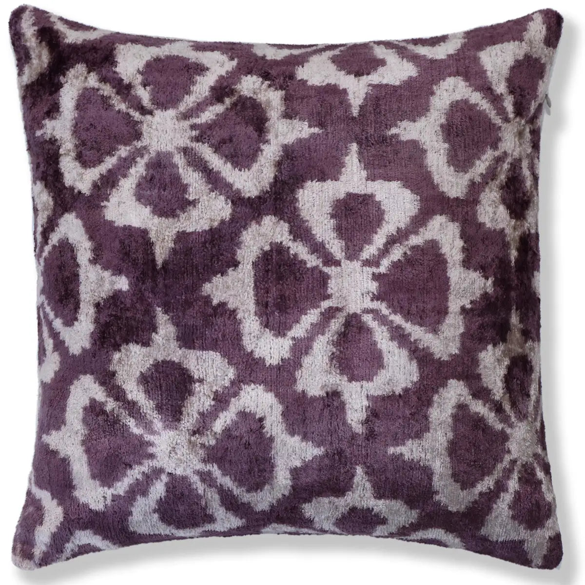 Hand-Knotted Plum Ikat Silk Velvet Pillow - 16x16 Organic Vegetable Dyed - Canvello