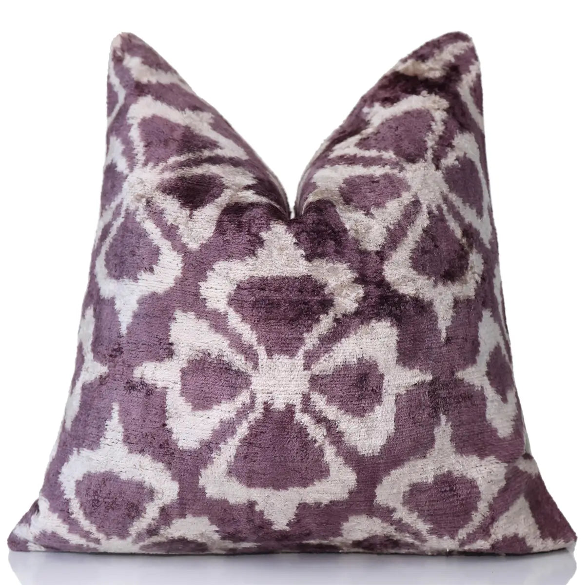 Hand-Knotted Plum Ikat Silk Velvet Pillow - 16x16 Organic Vegetable Dyed - Canvello