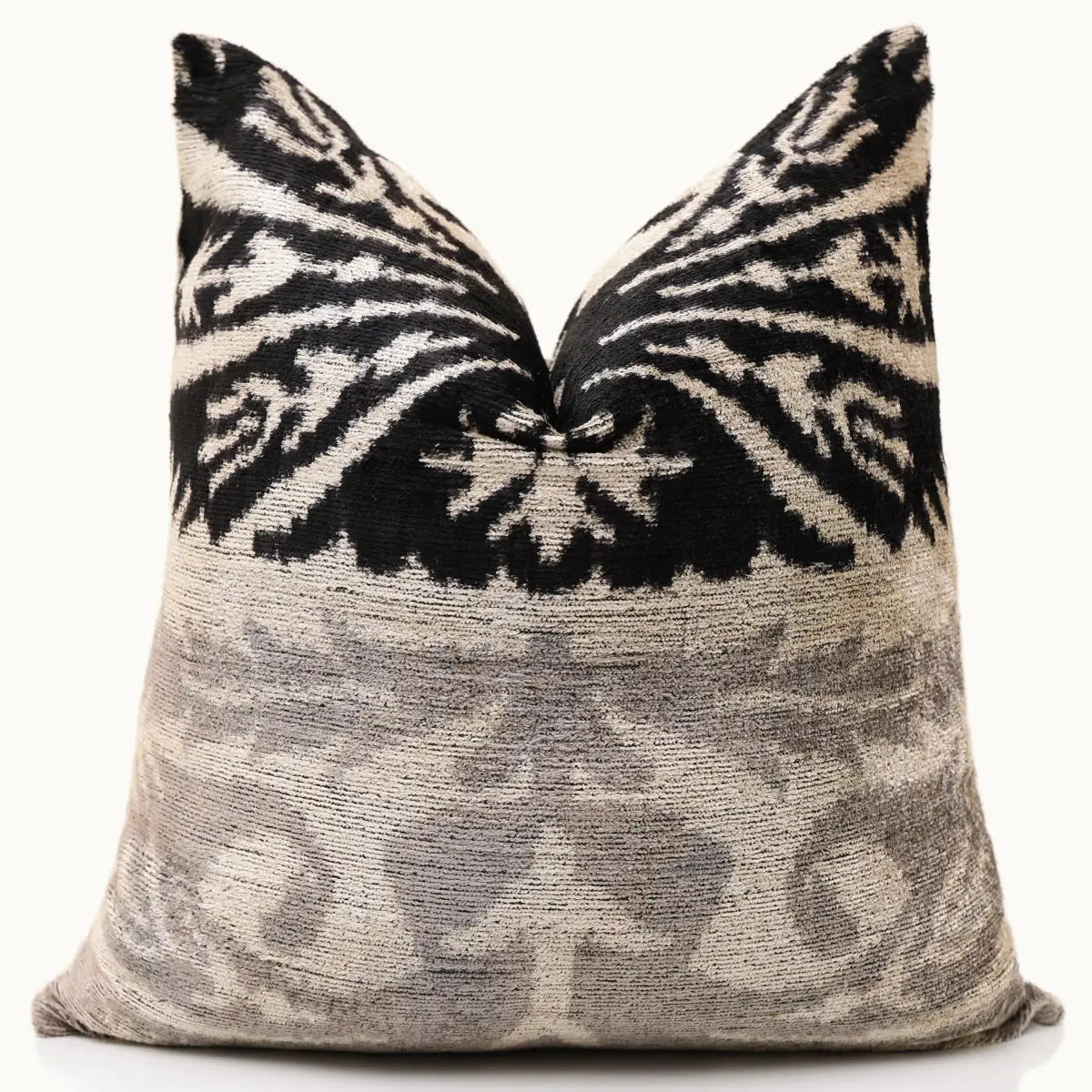 Hand-Knotted Split-Tone Silk Velvet Pillow - 20x20 Black & Silver - Canvello