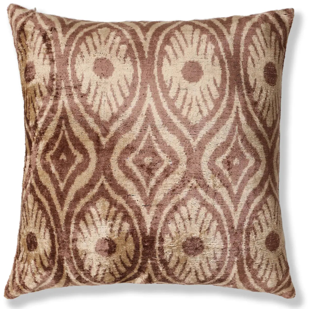 Hand-Knotted Terracotta Rose Silk Velvet Pillow - 20x20 Ikat - Canvello