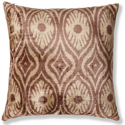 Hand-Knotted Terracotta Rose Silk Velvet Pillow - 20x20 Ikat - Canvello