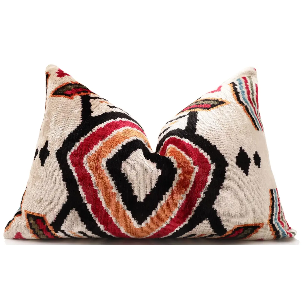 Hand-Knotted Tribal Geometric Silk Velvet Lumbar - 16x24 Red & Black - Canvello