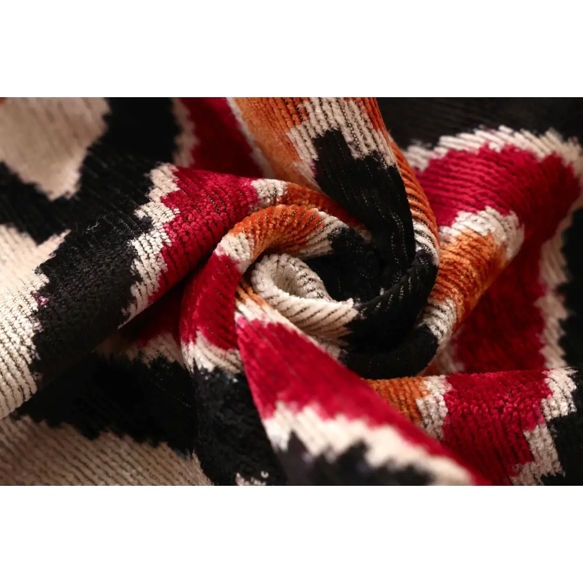 Hand-Knotted Tribal Geometric Silk Velvet Lumbar - 16x24 Red & Black - Canvello