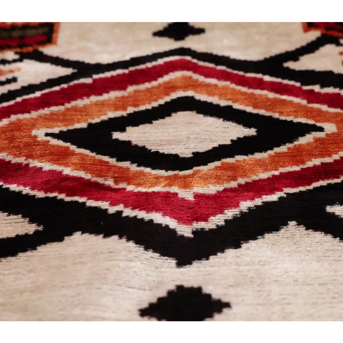 Hand-Knotted Tribal Geometric Silk Velvet Lumbar - 16x24 Red & Black - Canvello