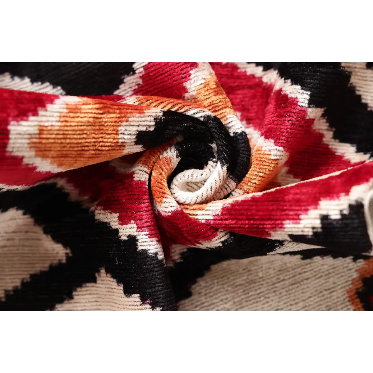 Hand-Knotted Tribal Geometric Silk Velvet Lumbar - 16x24 Red & Black - Canvello