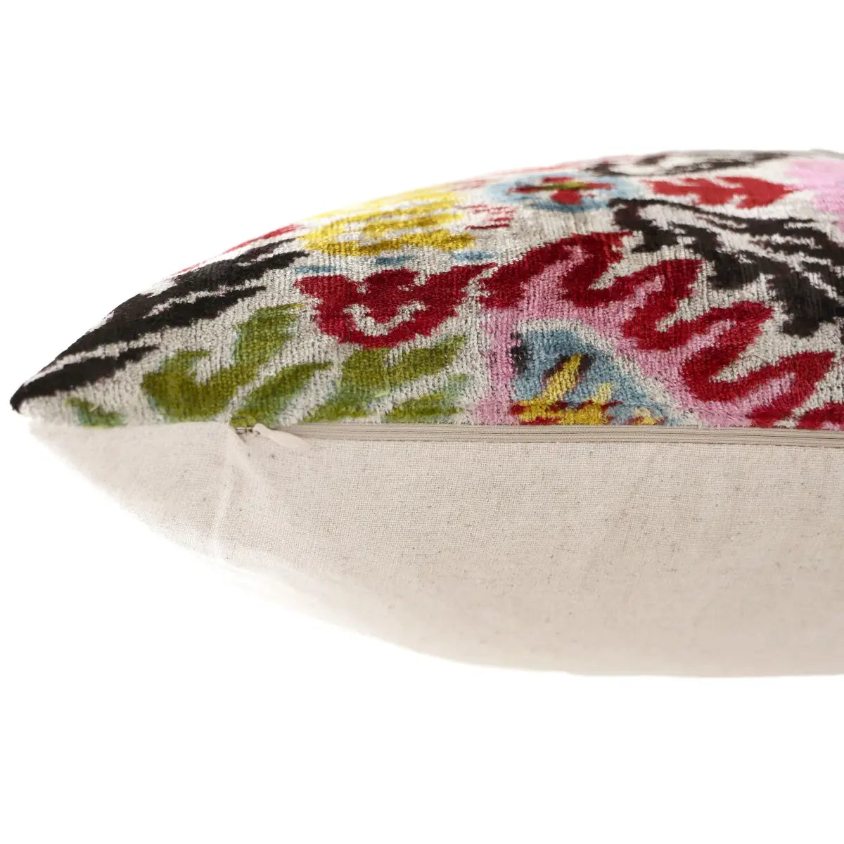 Hand-Knotted Vibrant Floral Silk Velvet Lumbar - 16x24 Pink & Yellow - Canvello