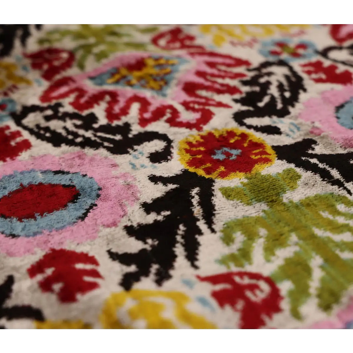 Hand-Knotted Vibrant Floral Silk Velvet Lumbar - 16x24 Pink & Yellow - Canvello