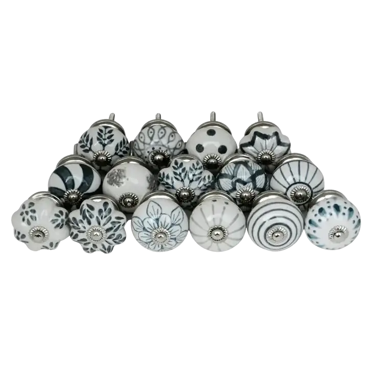 Hand Painted Ceramic Door Drawer Knobs - Black or Gray (each) - Gray - Plutus imports