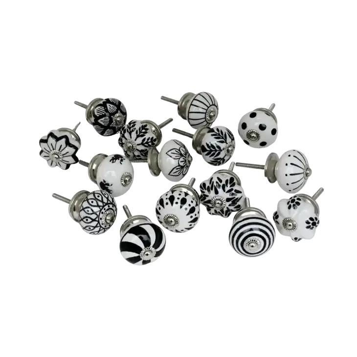Hand Painted Ceramic Door Drawer Knobs - Black or Gray (each) - Plutus imports