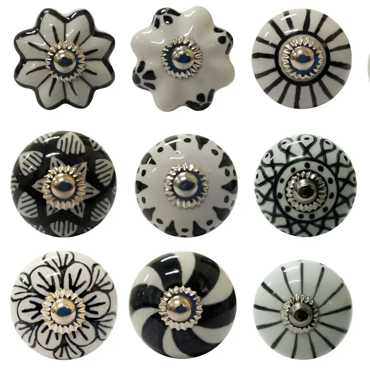 Hand Painted Ceramic Door Drawer Knobs - Black or Gray (each) - Plutus imports