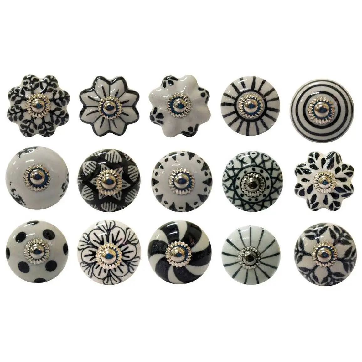 Hand Painted Ceramic Door Drawer Knobs - Black or Gray (each) - Black - Plutus imports
