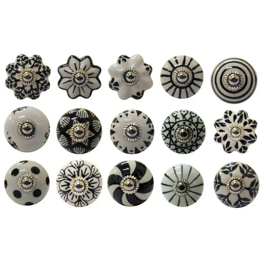 Hand Painted Ceramic Door Drawer Knobs - Black or Gray (each) - Black - Plutus imports