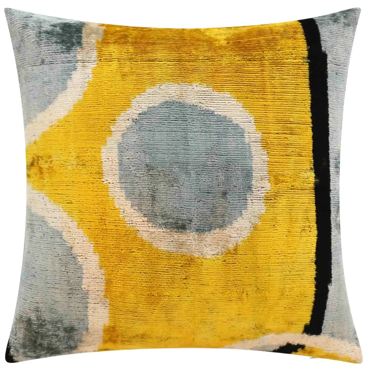 Silk Velvet Geometric Throw Pillow - Handmade 16x16 - Gold and Gray – Luxury Down Insert - Canvello
