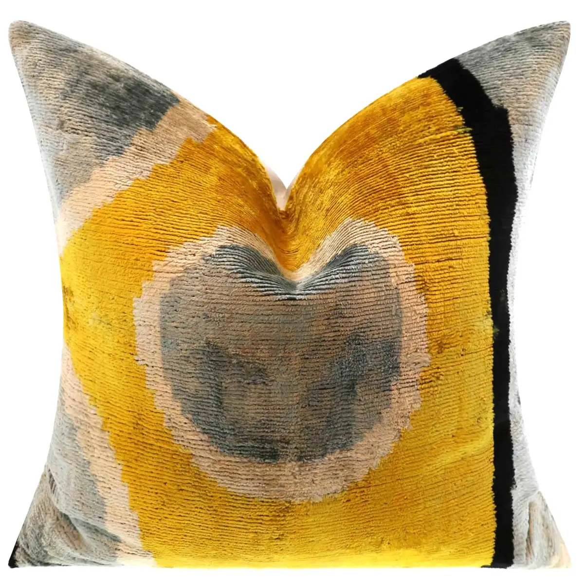 Silk Velvet Geometric Throw Pillow - Handmade 16x16 - Gold and Gray – Luxury Down Insert - Canvello