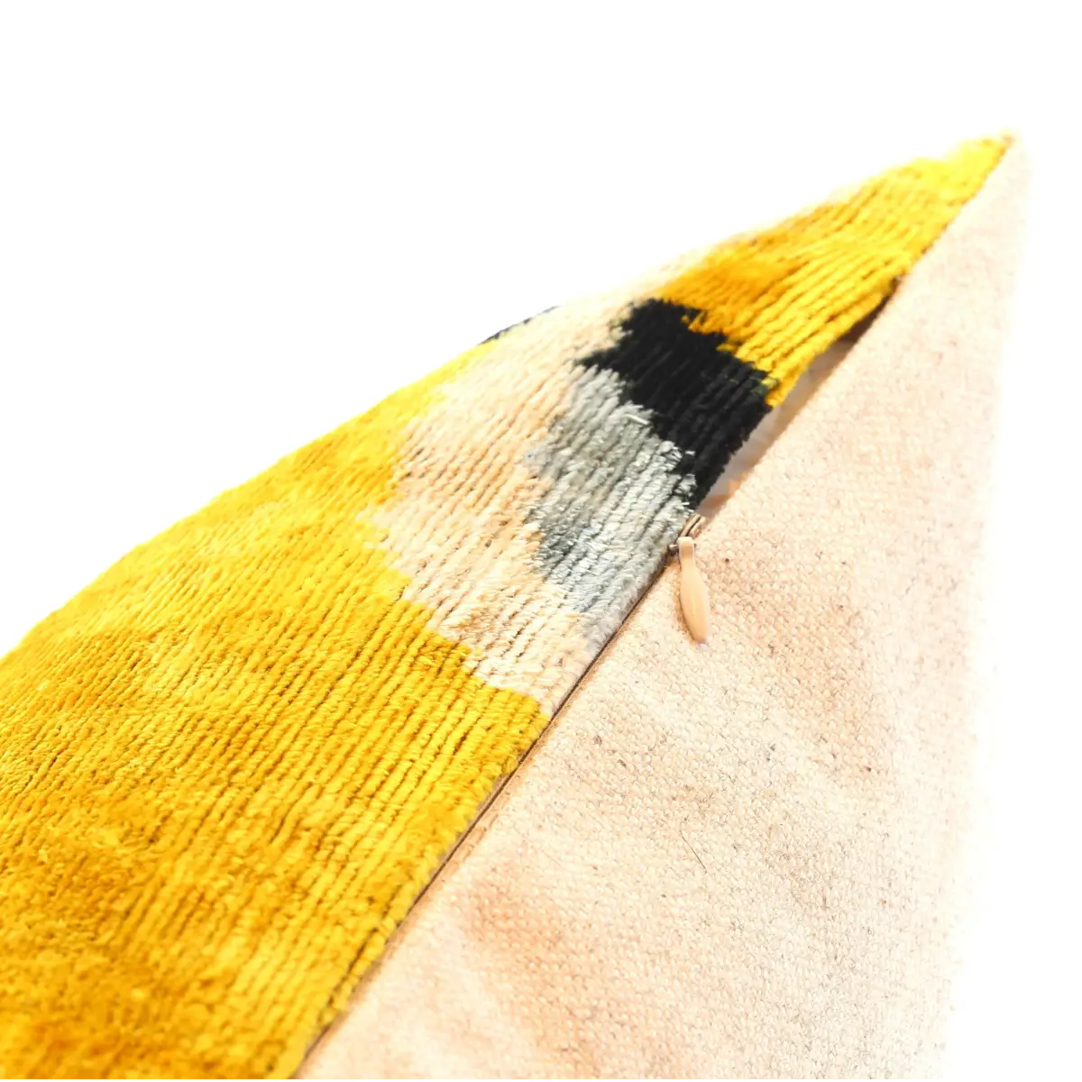 Silk Velvet Geometric Throw Pillow - Handmade 16x16 - Gold and Gray – Luxury Down Insert - Canvello