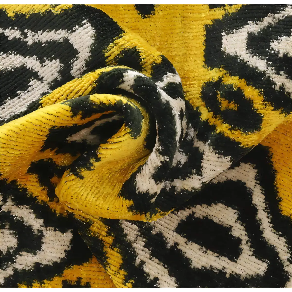 Handmade 16x16 Silk Velvet Throw Pillow in Gold with Black and White Geometric Design – Down Feather Insert - Canvello