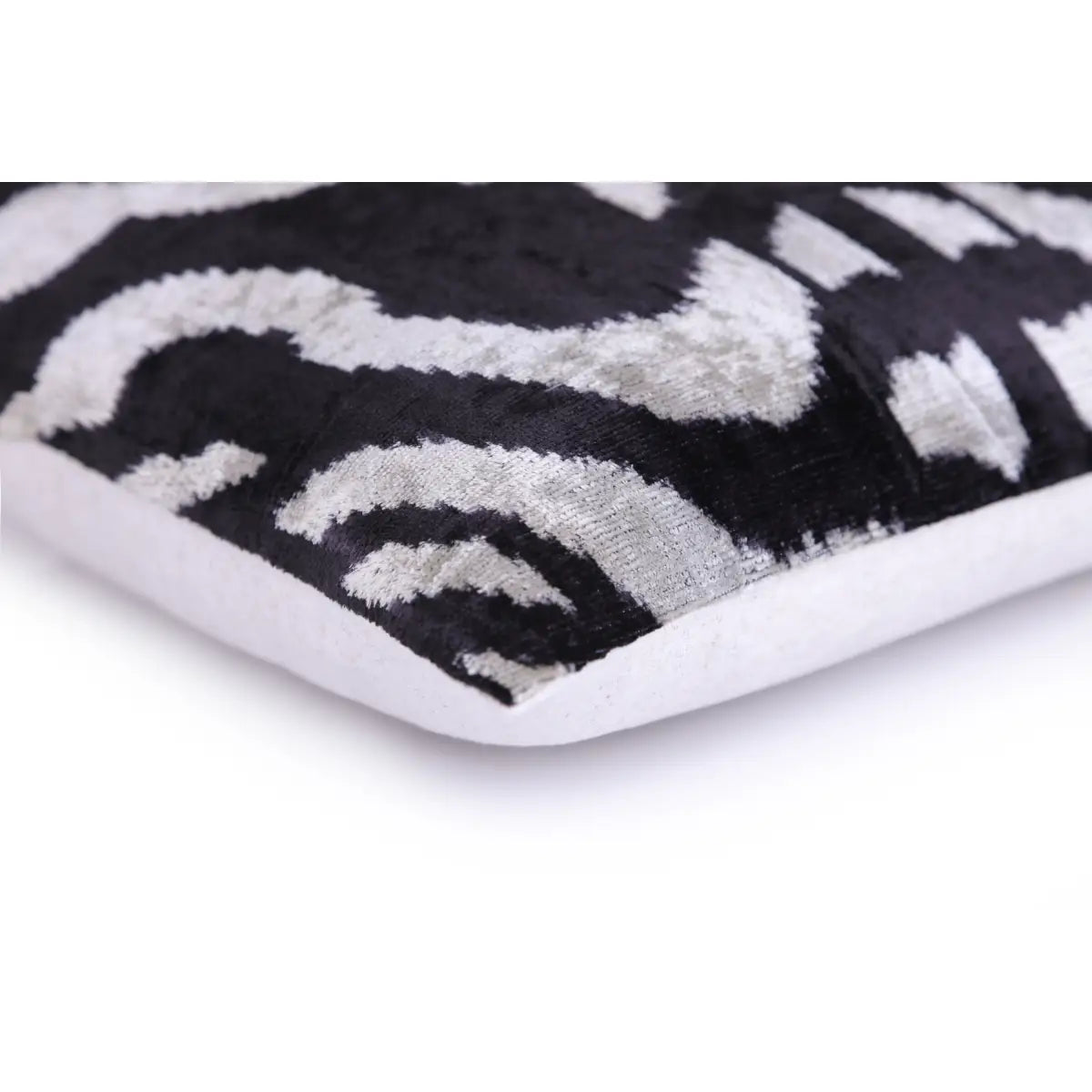 Luxury Velvet Pillow – Black & White Ikat Medallion Square 16x16 - Canvello