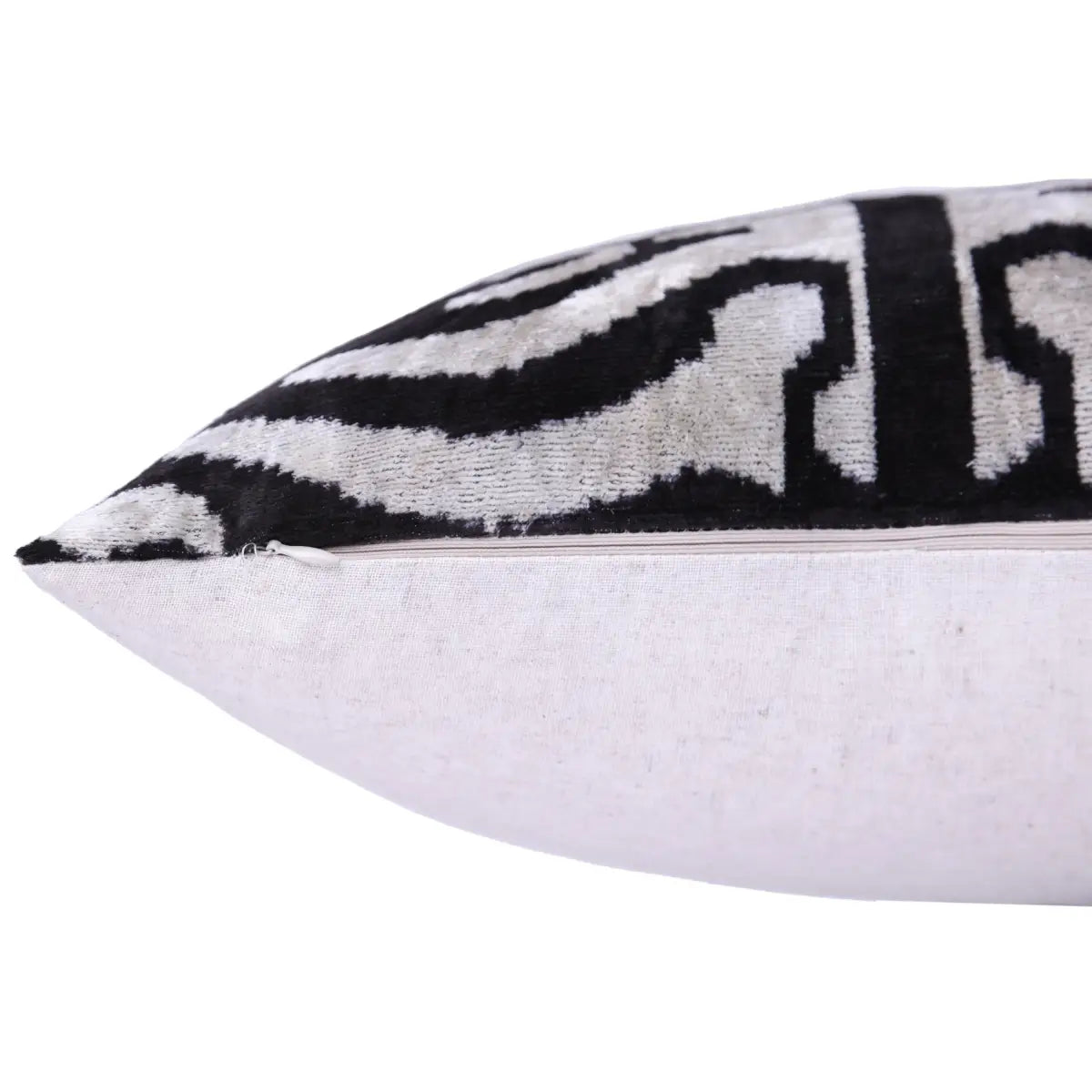 Luxury Velvet Pillow – Black & White Ikat Medallion Square 16x16 - Canvello