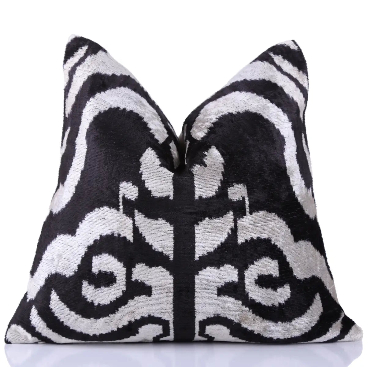Luxury Velvet Pillow – Black & White Ikat Medallion Square 16x16 - Canvello