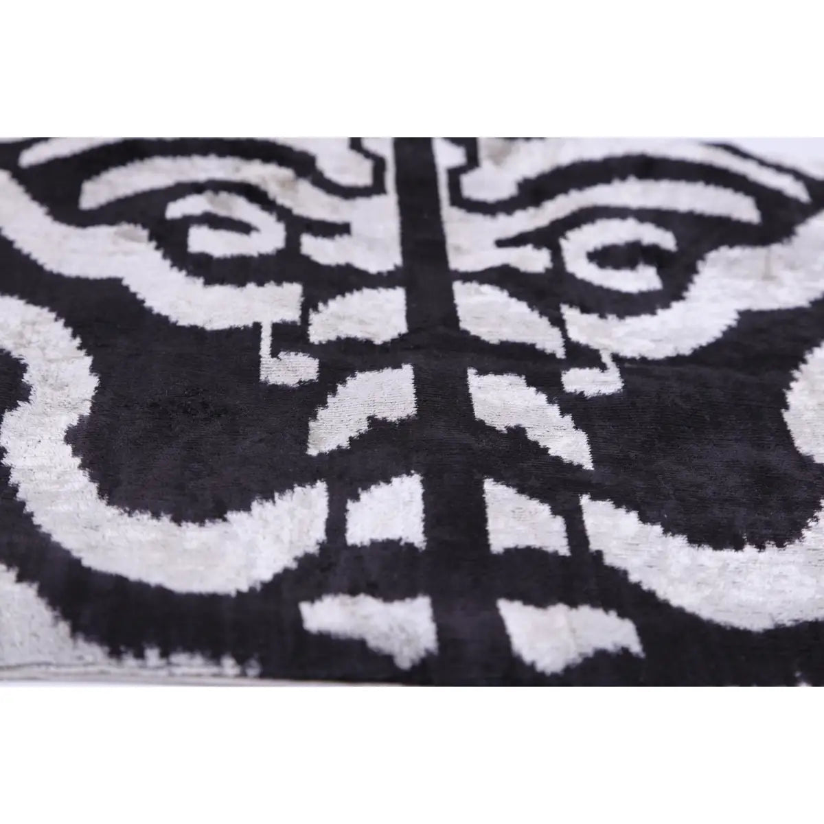 Luxury Velvet Pillow – Black & White Ikat Medallion Square 16x16 - Canvello