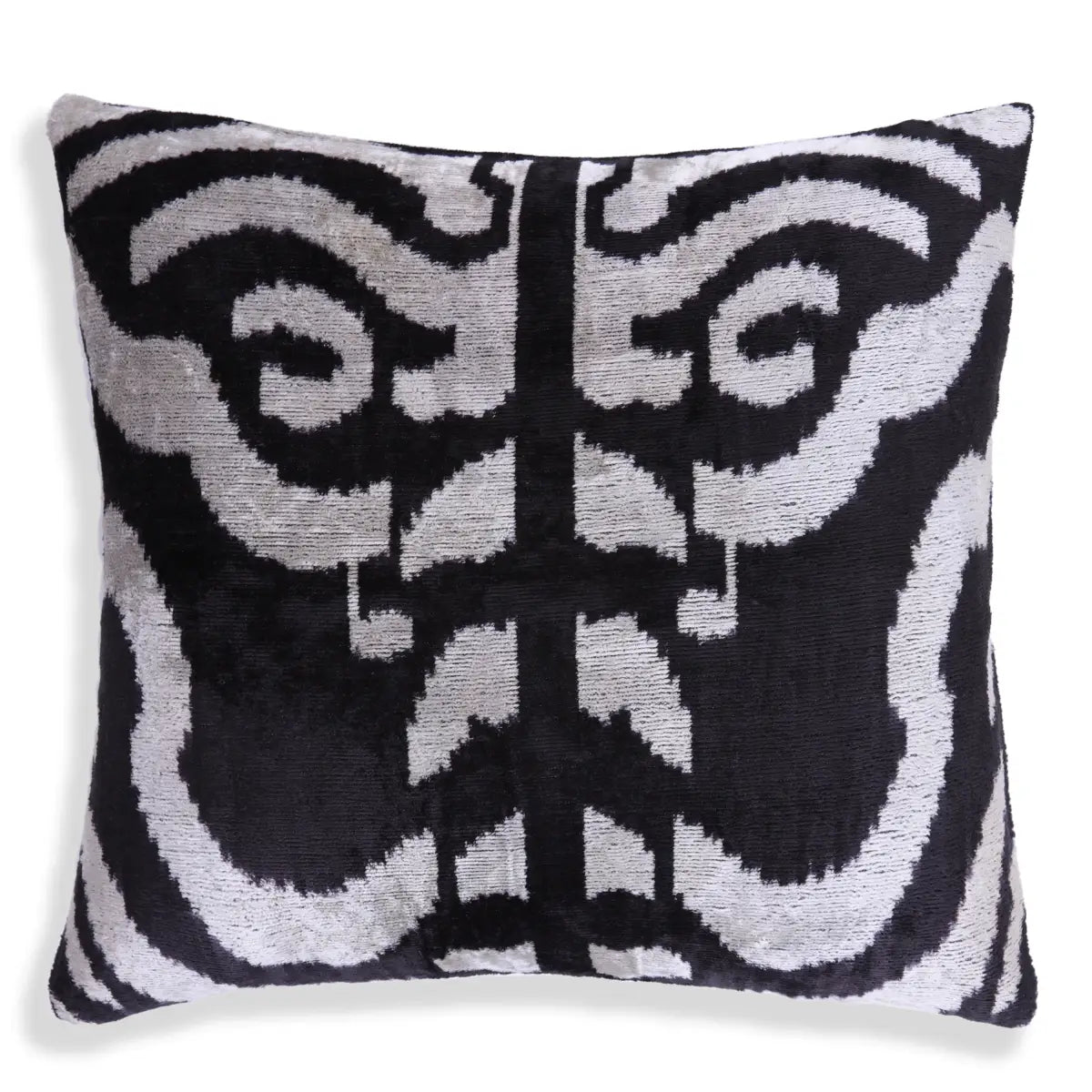 Luxury Velvet Pillow – Black & White Ikat Medallion Square 16x16 - Canvello