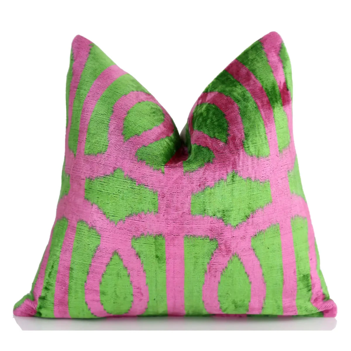 Luxury Velvet Pillow – Pink & Green Geometric Handmade Square 16x16 - Canvello