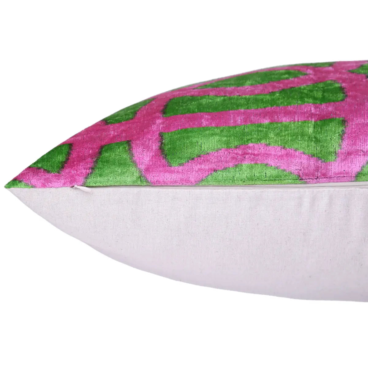 Luxury Velvet Pillow – Pink & Green Geometric Handmade Square 16x16 - Canvello