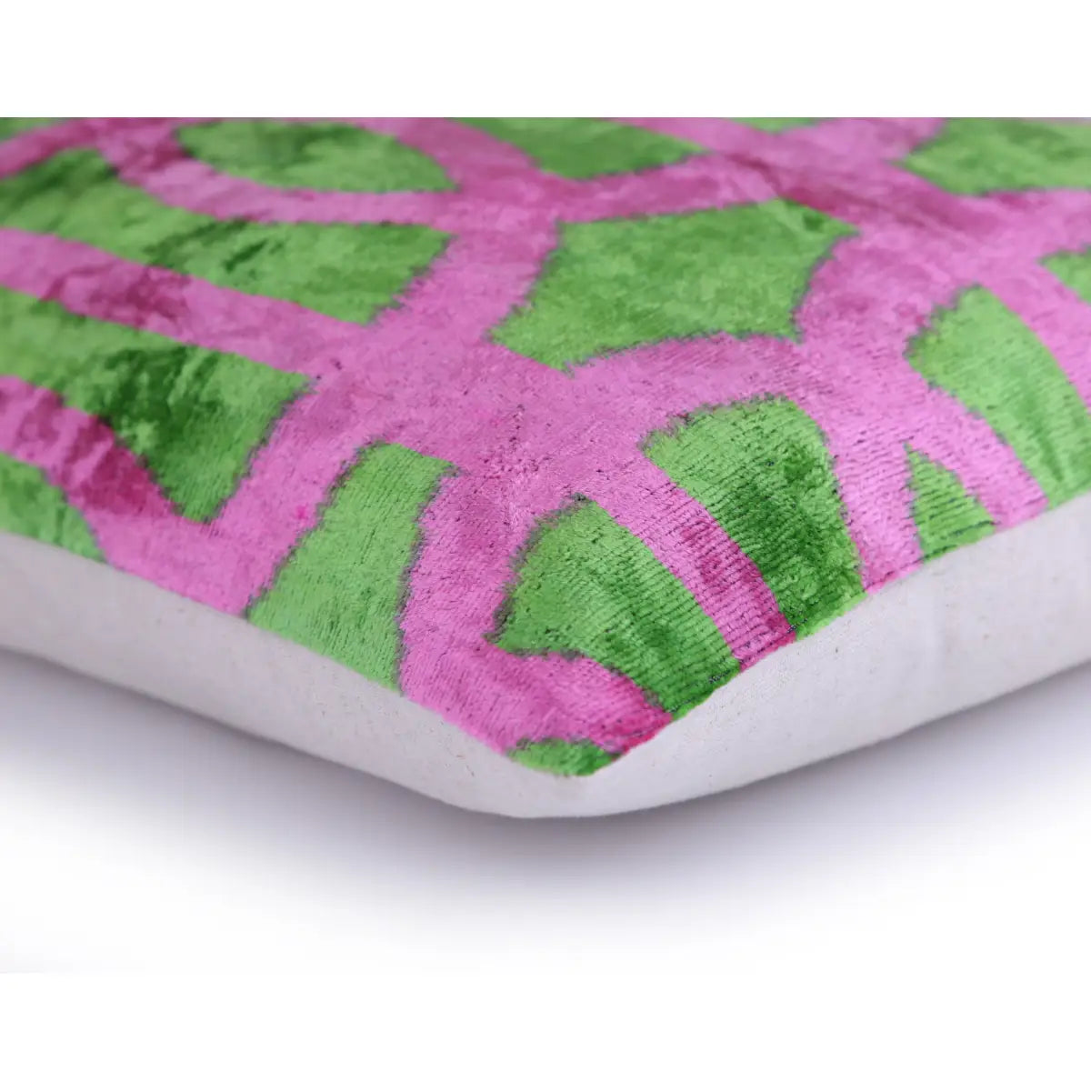 Luxury Velvet Pillow – Pink & Green Geometric Handmade Square 16x16 - Canvello