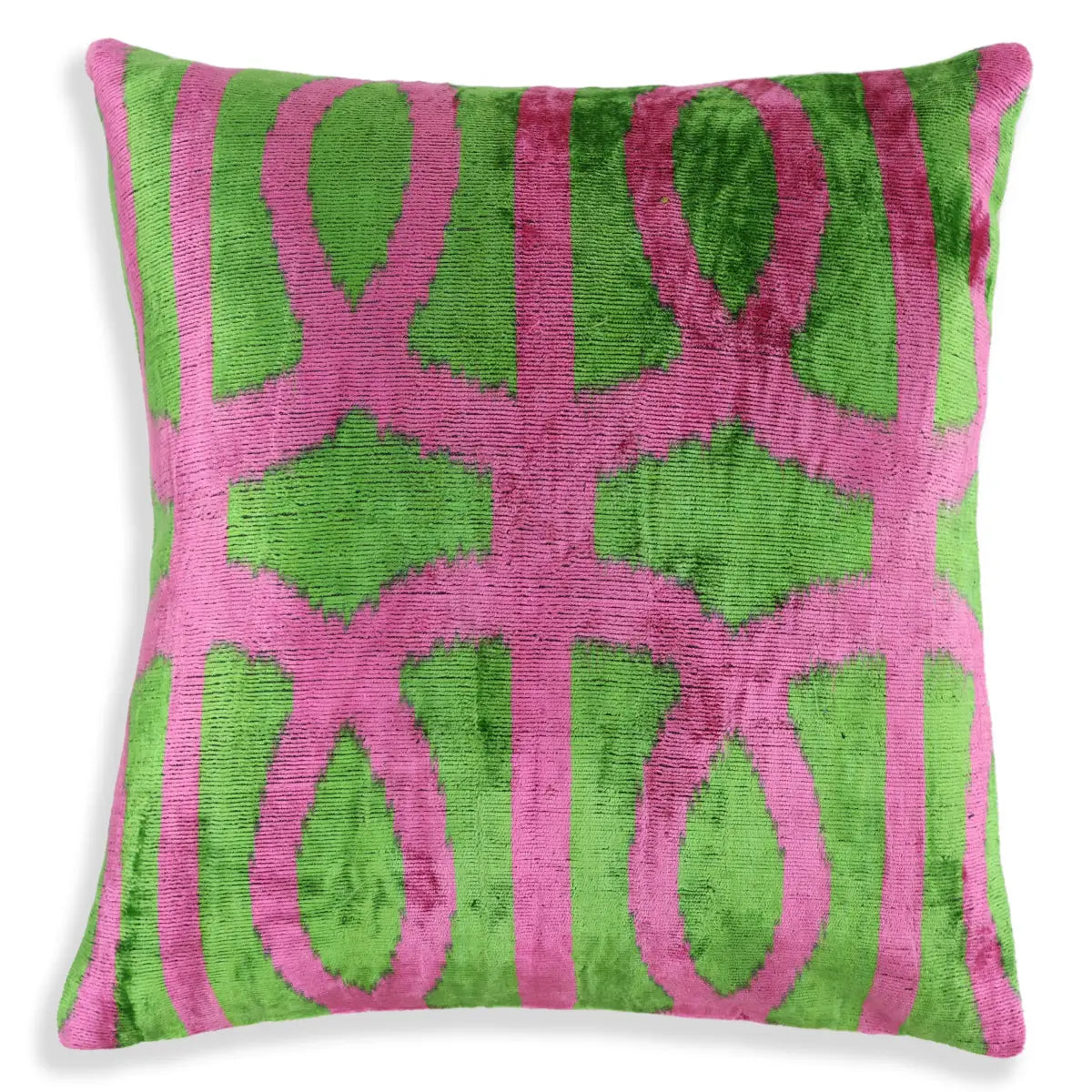 Luxury Velvet Pillow – Pink & Green Geometric Handmade Square 16x16 - Canvello