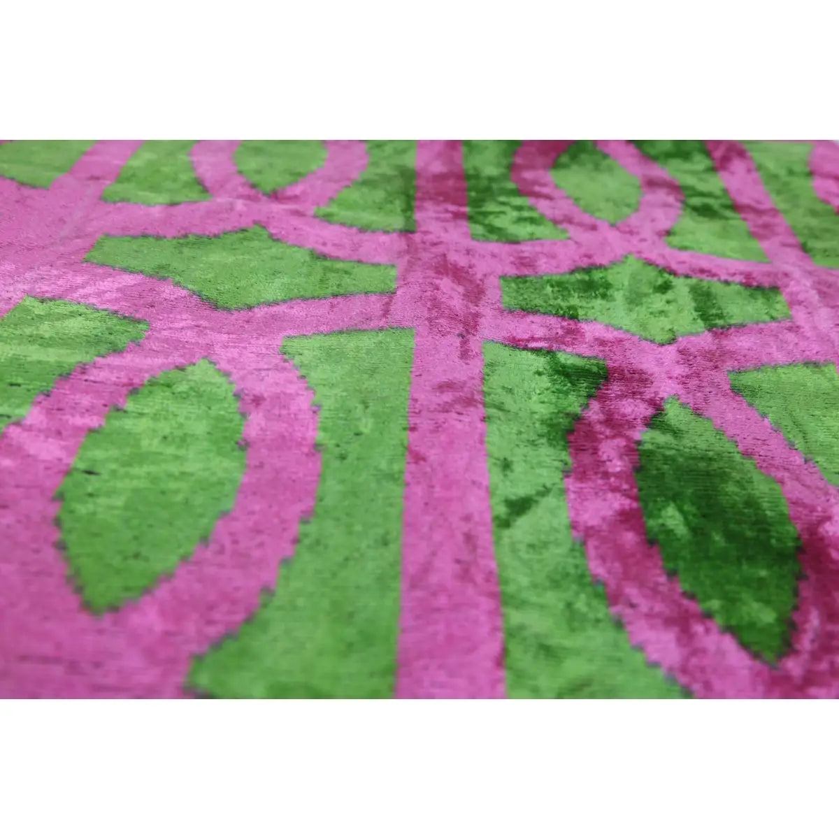 Luxury Velvet Pillow – Pink & Green Geometric Handmade Square 16x16 - Canvello
