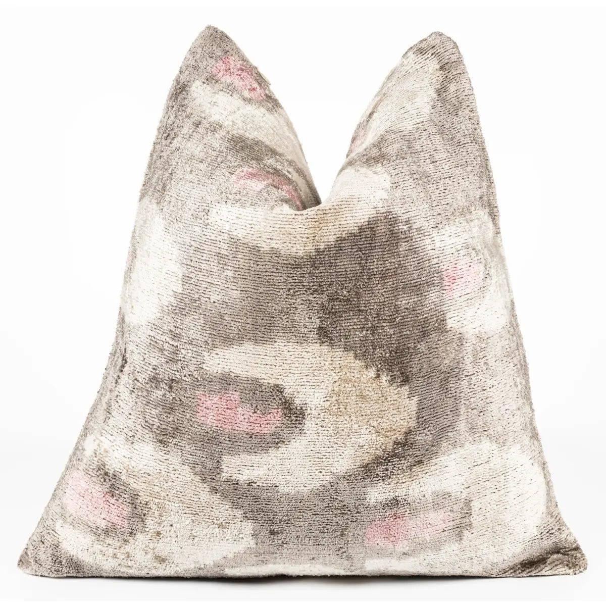 Luxury Silk Velvet Pillow – Beige Pink Gray Tones Ikat Square 16x16’’ - Canvello