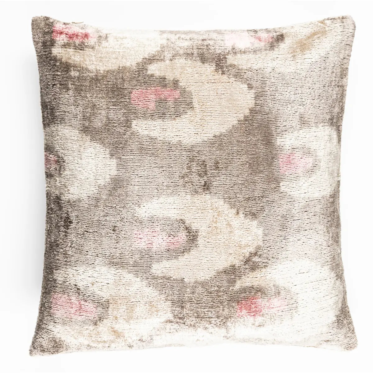 Luxury Silk Velvet Pillow – Beige Pink Gray Tones Ikat Square 16x16’’ - Canvello