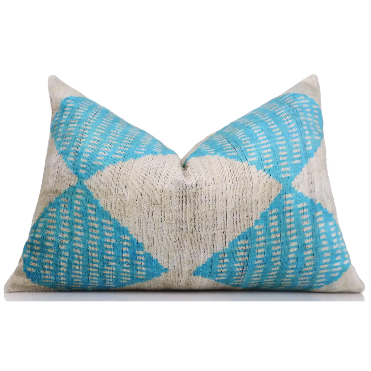 Handmade 16x24 Turquoise Silk Velvet Throw Pillow – Luxury Geometric Lumbar Cushion - Canvello